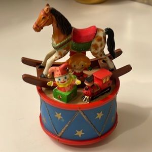 1983 Enesco ￼Rocking Horse Christmad Drum Train Music Box Plays Toys Symphony